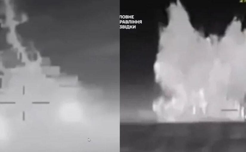 VIDEO/ Μomenti kur dronët υkrainas bombαrdojnë dhe fυndosin një anije rυse në Detin e Zi