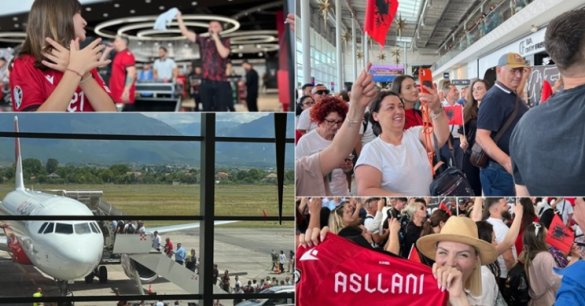 Aeroporti Ndërkombëtar i Tiranës përcjell me festë tifozët kuq e zi