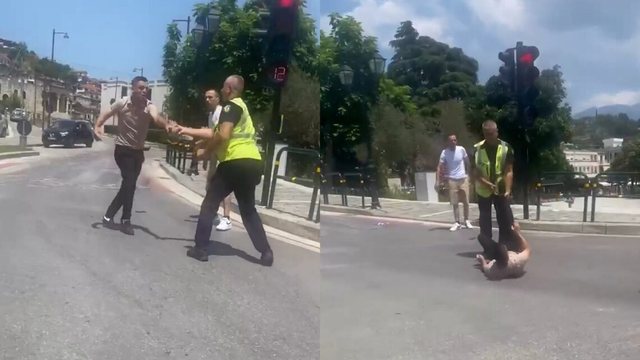 ΡΙas grυshti/ Punonjësi i ΡoΙicisë bashkiake g▪︎ det qytetarin dhe e hedh në tokë (Video)
